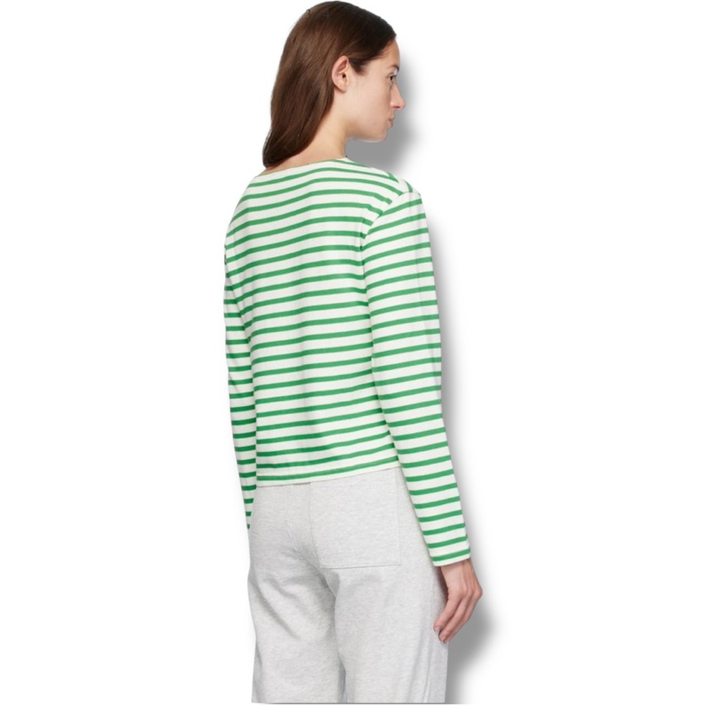 Sporty & Rich Orange and White Striped Long Sleeve Lightweight Knit Sweater Top - Picture 5 of 15